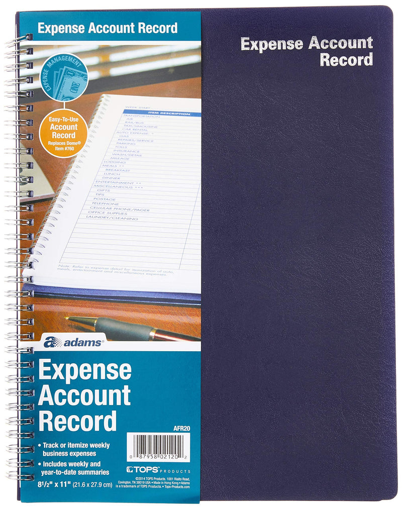 Adams Expense Account Record Book, Spiral Binding, 8.5 x 11 Inches, Clear (AFR20)