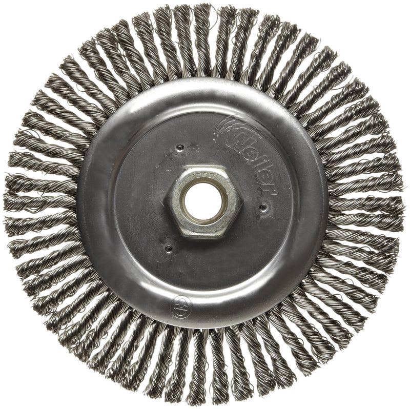 Weiler 09500 Roughneck Jr. 6" Root Pass Weld Cleaning Brush, .020" Stainless Steel Wire Fill, 5/8"-11 Unc Nut, Made in the USA 56 Knots