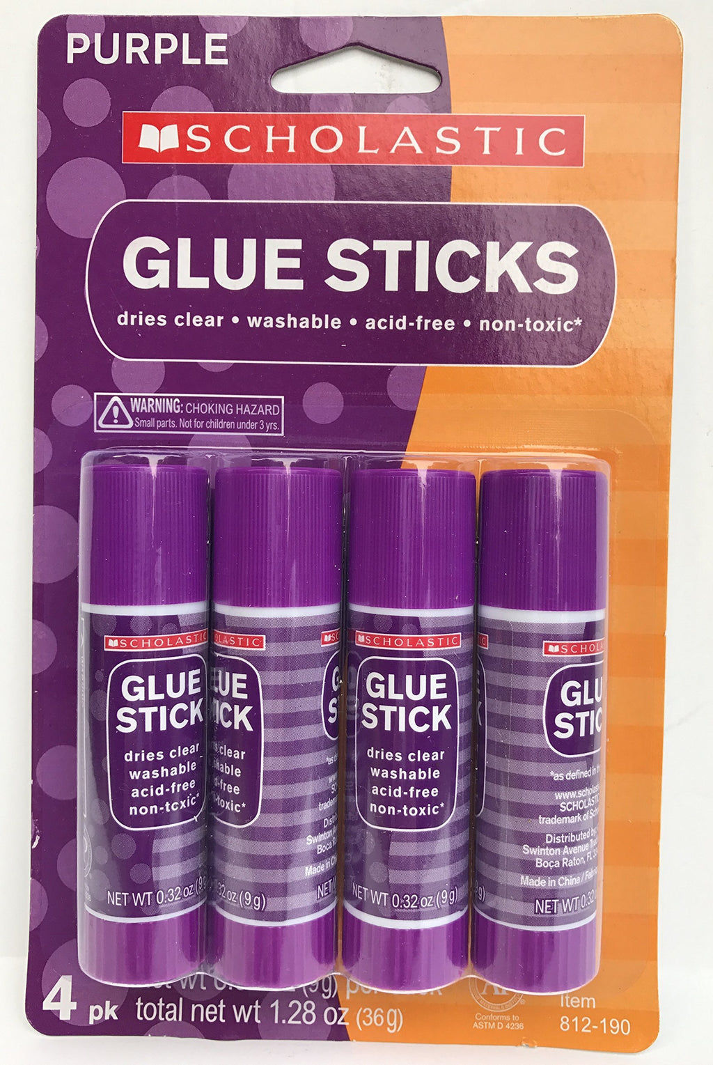 Scholastic Purple Glue Sticks-- Pack of 4 Sticks