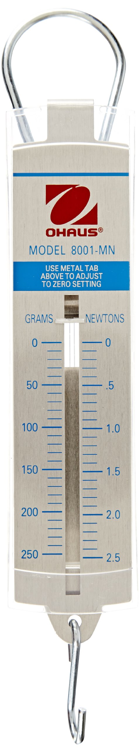 Ohaus 8001-MN Pull-Type Hanging Spring Scales, 250g x 10g, and 2.5N x 0.1N