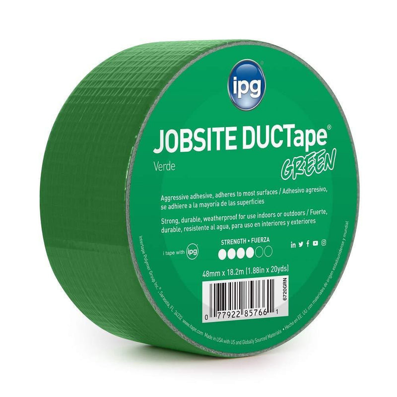 IPG 6720GRN JobSite DUCTape, Colored Duct Tape, 1.88" x 20 yd, Green (Single Roll)