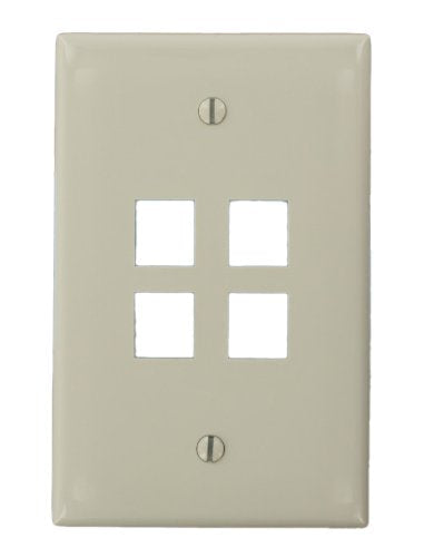 Leviton 41091-4TN QuickPort Midsize Wallplate, Single Gang, 4-Port, Light Almond