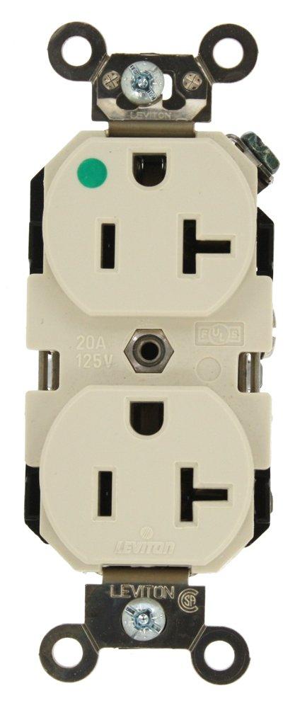 Leviton 8300-T 20-Amp, 125-Volt, Extra Heavy Duty Hospital Grade, Duplex Receptacle, Straight Blade, Self Grounding, Light Almond