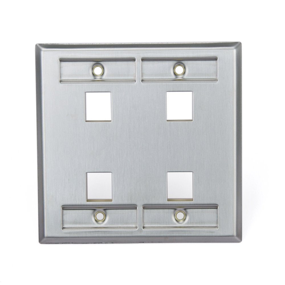 Leviton 43080-2L4 QuickPort Wallplate, Dual Gang, 4-Port, Stainless Steel, with Designation Window