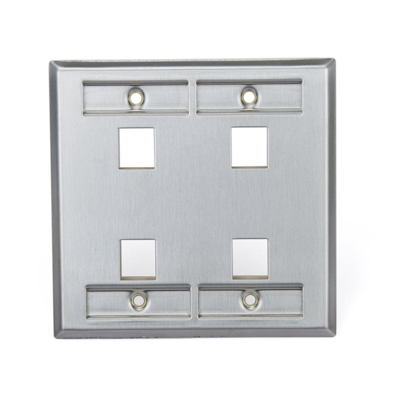 Leviton 43080-2L4 QuickPort Wallplate, Dual Gang, 4-Port, Stainless Steel, with Designation Window