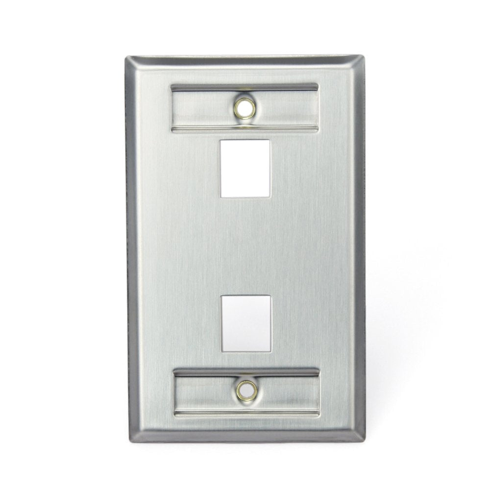 Leviton 43080-1L2 QuickPort Wallplate, Single Gang, 2-Port, Stainless Steel, with Designation Window