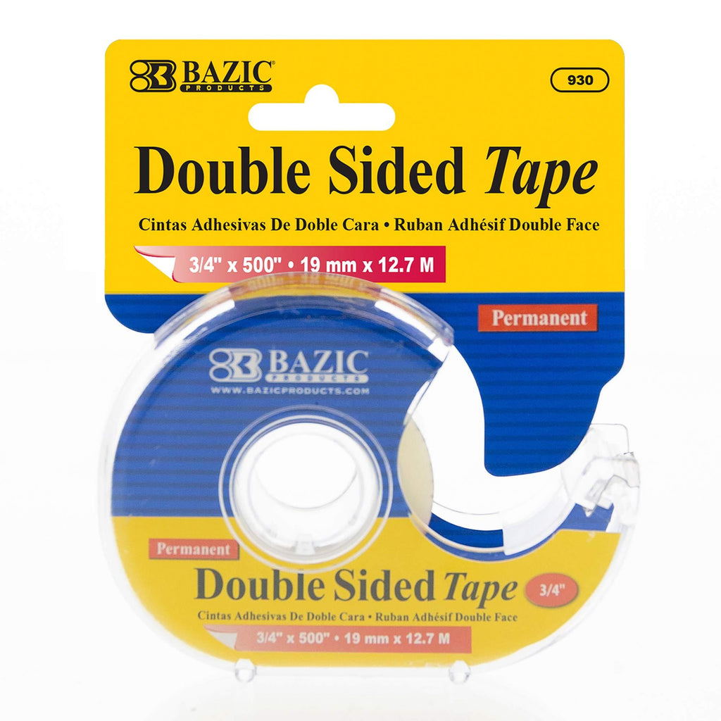 BAZIC 3/4" X 500" Double Sided Permanent Tape w/Dispenser, Clear Sticky Adhesive Tapes, for Home Office Decor Gift Wrap, 1-Pack