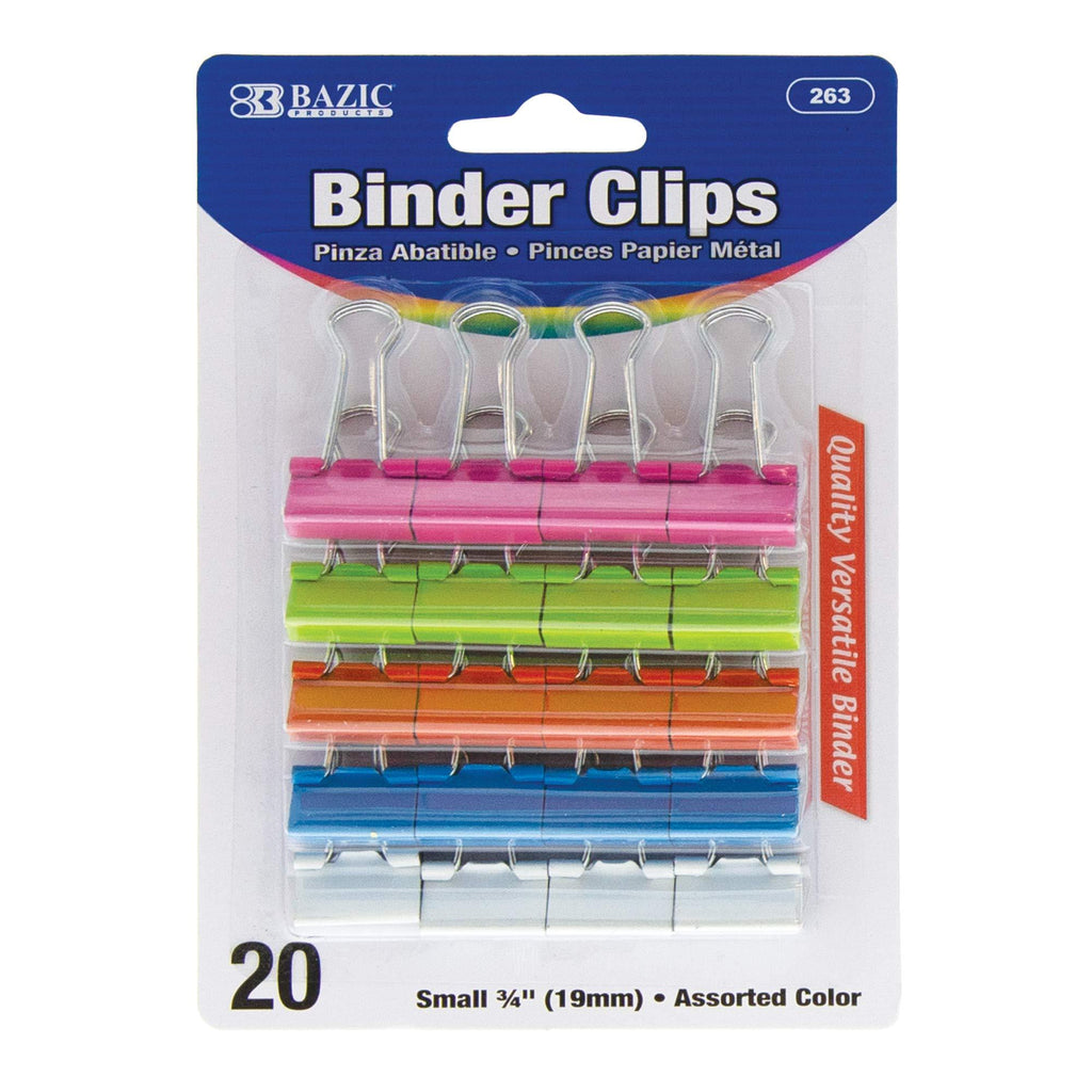 BAZIC Products Small 3/4" (19mm) Assorted Color Binder Clip (20/Pack), 263 1-Pack