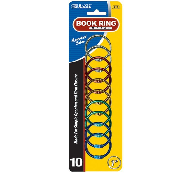 BAZIC Metal Book Rings, 1 Inch, Assorted, 10 Per Pack