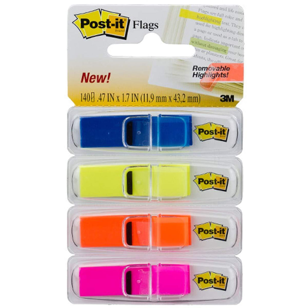 Post-it Highlighting Flags, 35/Dispenser, 4 Dispensers/Pack.47 in Wide, Assorted Bright Colors (683-4ABX)