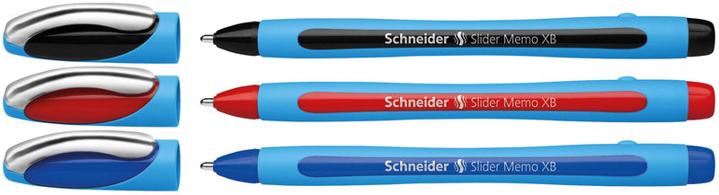 Schneider Slider Memo XB Ballpoint Pen, 3-Pack, Black/Blue/Red (150293) Pack of 3