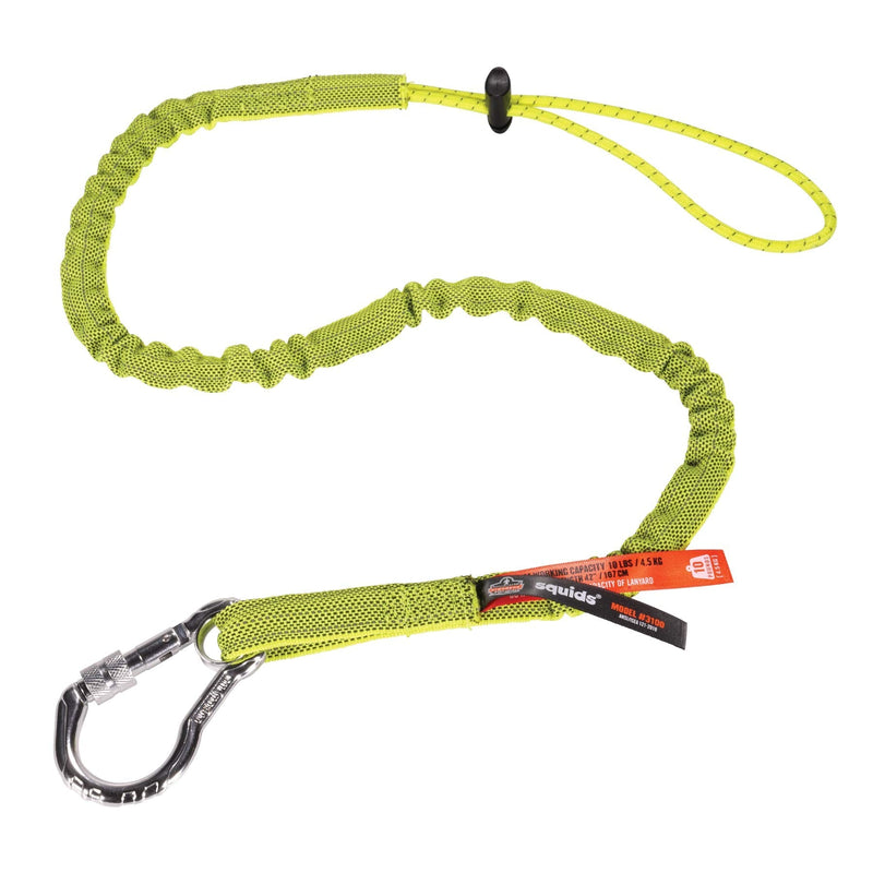 Ergodyne Squids 3100 Tool Lanyard with Single Carabiner and Adjustable Loop End, Standard Length, Lime