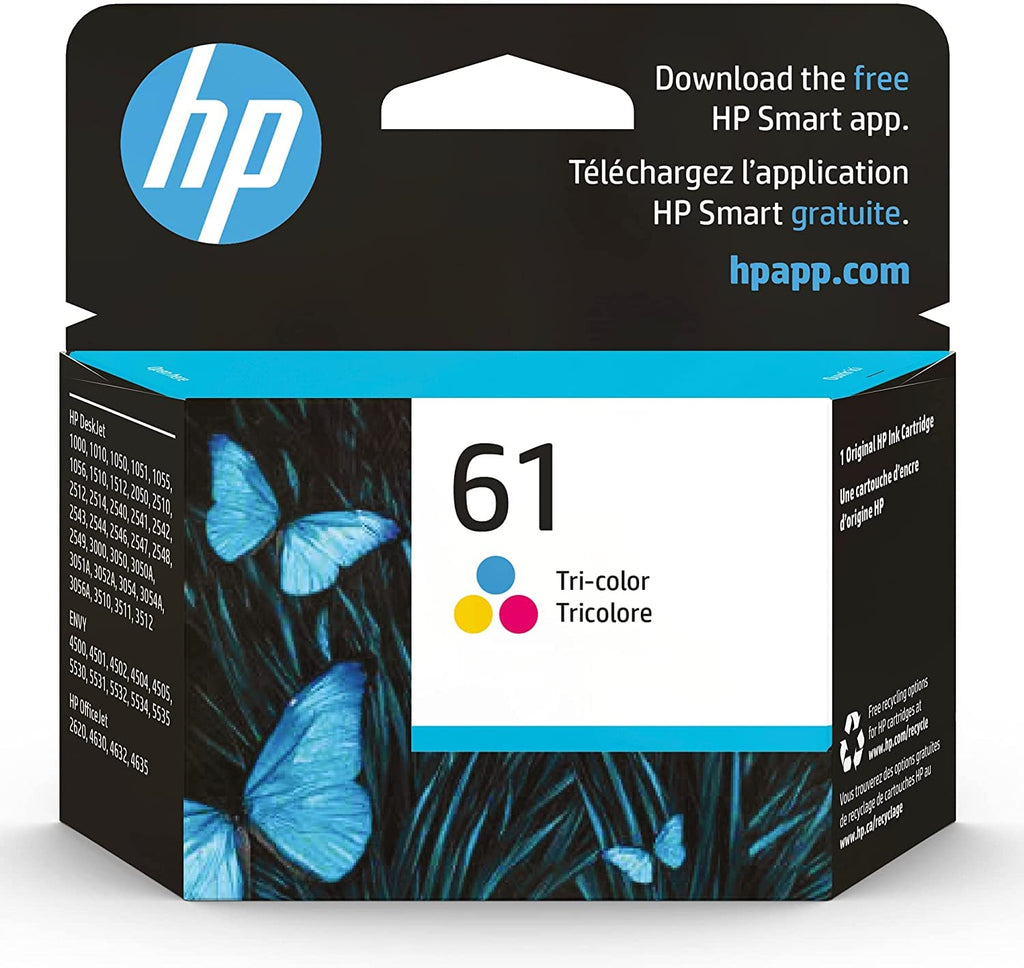 Original HP 61 Tri-color Ink | Works with DeskJet 1000, 1010, 1050, 1510, 2050, 2510, 2540, 3000, 3050, 3510; ENVY 4500, 5530; OfficeJet 2620, 4630 Series | Eligible for Instant Ink | CH562WN