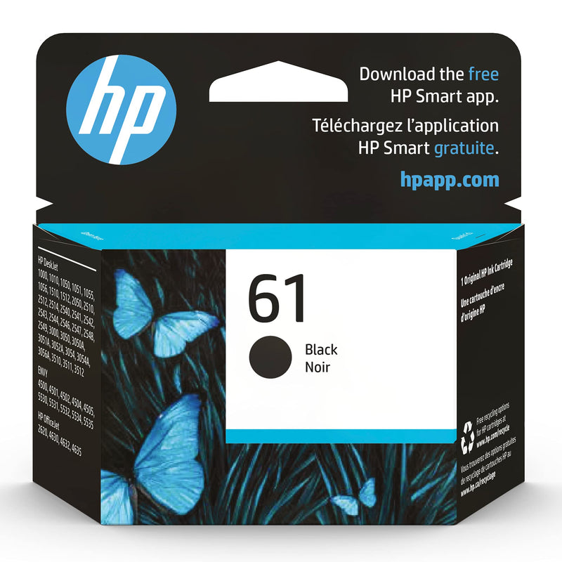 Original HP 61 Black Ink Cartridge | Works with DeskJet 1000, 1010, 1050, 1510, 2050, 2510, 2540, 3000, 3050, 3510; ENVY 4500, 5530; OfficeJet 2620, 4630 Series | Eligible for Instant Ink | CH561WN 1 1 Pack