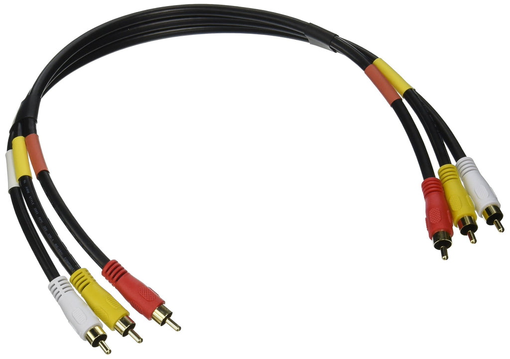 Monoprice Video Cable - 1.5 Feet - Black | Triple RCA Stereo Video Dubbing Composite Cable, Gold Plated Connectors