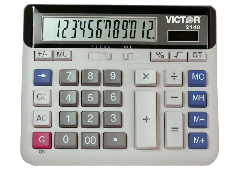 Victor 2140 12-Digit Standard Function Desk Calculator, Large Keys, Battery and Solar Hybrid Powered LCD Angled Display, Great for use in The Home and Office 1-Pack