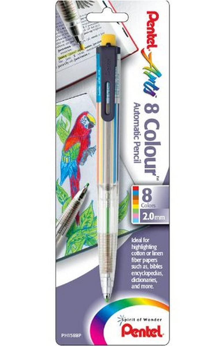 Pentel Arts 8 Colour Automatic Pencil, Assorted Accent Clip Colors, 1 Pack (PH158BP)