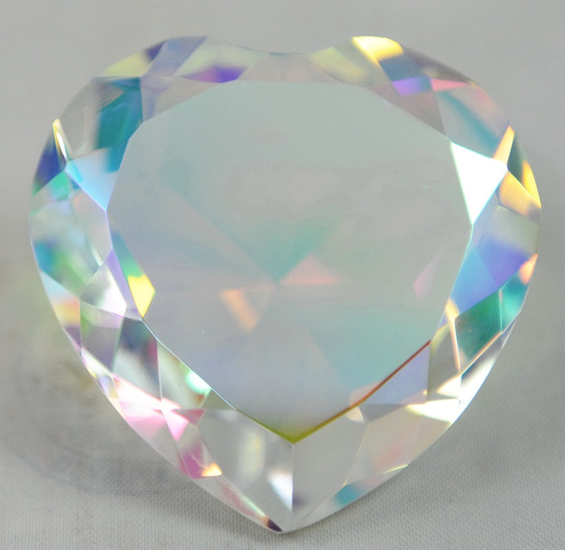 Crystal Diamond Jewel Paperweight 80 mm Heart Translucent Rainbow