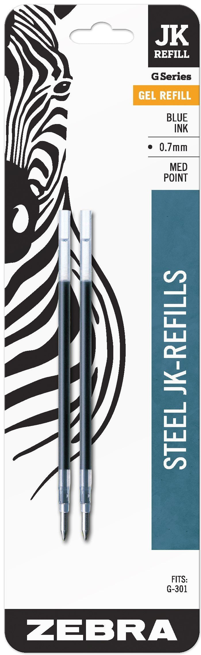 Zebra G-301 Stainless Steel Pen JK-Refill, Fine Point, 0.7mm, Blue Ink, 2-Count