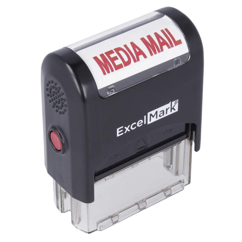 Media Mail Self Inking Rubber Stamp - Red Ink