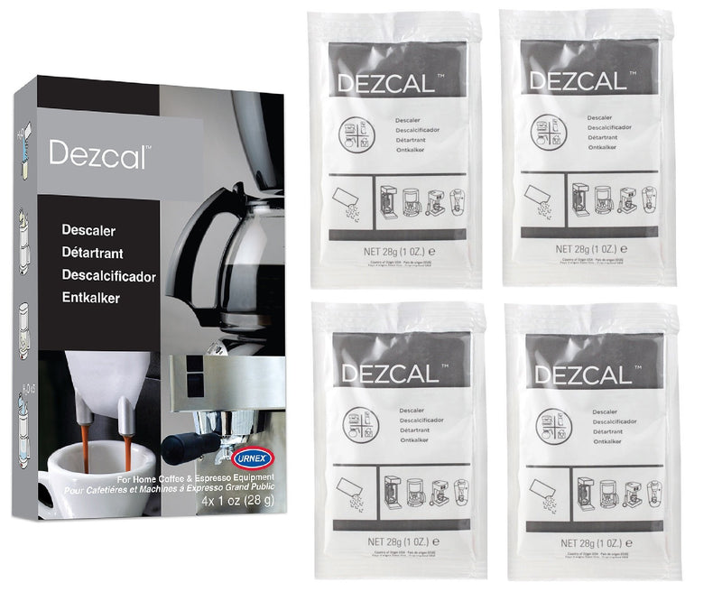 Urnex Dezcal Coffee and Espresso Descaler and Cleaner - 4 Uses - Activated Scale Remover Use with Home Coffee Brewers Espresso Machine Pod Machine Capsule Machine Kettles Garmet Steamers