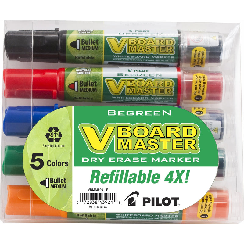 PILOT V Board Master Refillable Dry-Erase Markers, Bullet Tip, Assorted Color Inks, 5-Pack Pouch (43921) Assorted Colors