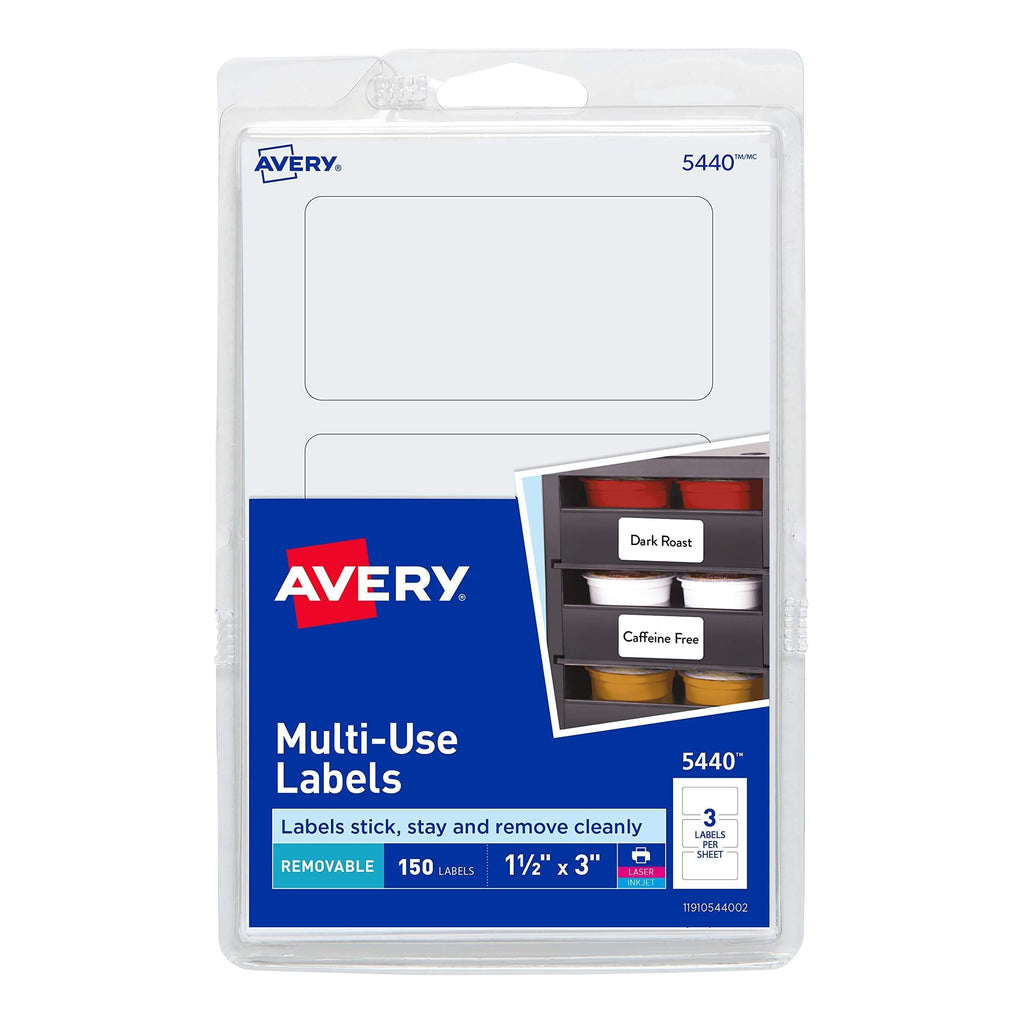 Avery Removable Print or Write Labels, 1.5 x 3 Inches, White, Pack of 150 (5440)