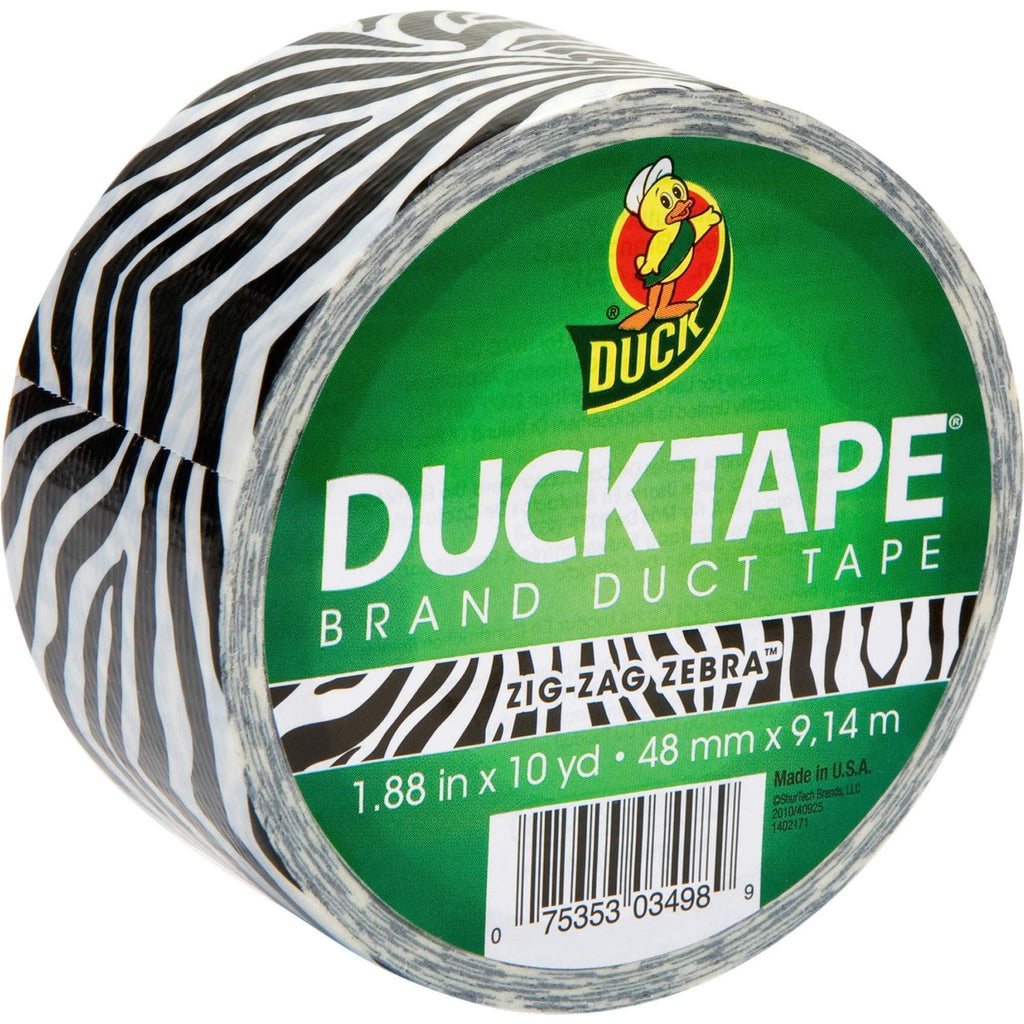 Duck Brand 1398132 Printed Duct Tape Single Roll, 1.88 Inches x 10 Yards, Zebra