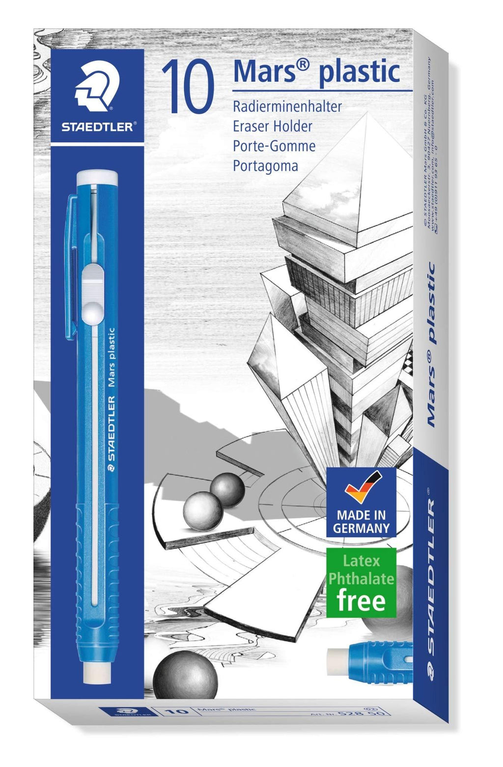 Staedtler Mars plastic Eraser Holder, retractable Stick Eraser with pen body, includes premium quality eraser, 528 50