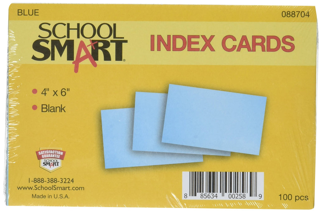 School Smart Heavyweight Plain Index Cards - 4 x 6 inches - Pack of 100 - Blue