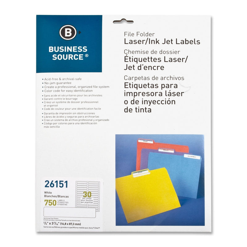 Business Source Permanent Laser/Inkjet File Folder Labels - Pack of 750