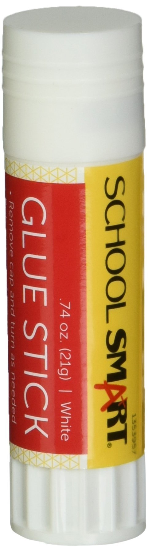 School Smart Glue Stick, 0.74 Ounces, White and Dries Clear, Pack of 12