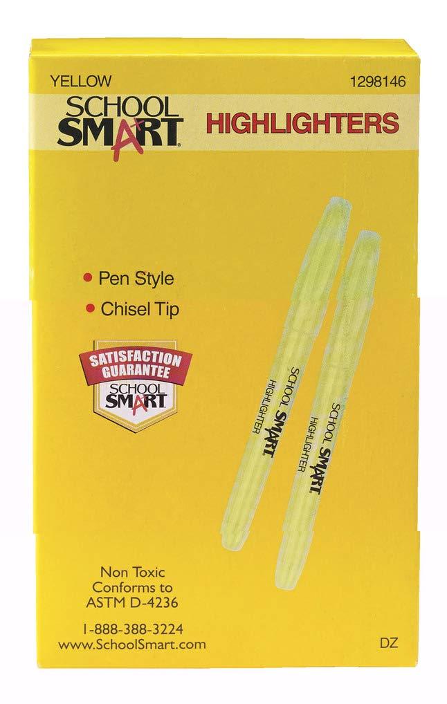 School Smart Chisel Tip Highlighters, One Dozen