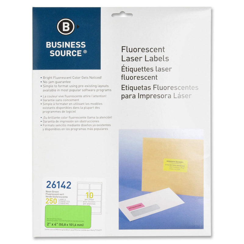 Business Source Green Fluorescent Laser Labels - Pack of 250