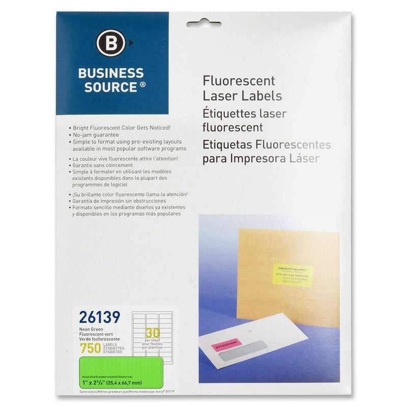 Business Source Green Fluorescent Laser Labels - Pack of 750