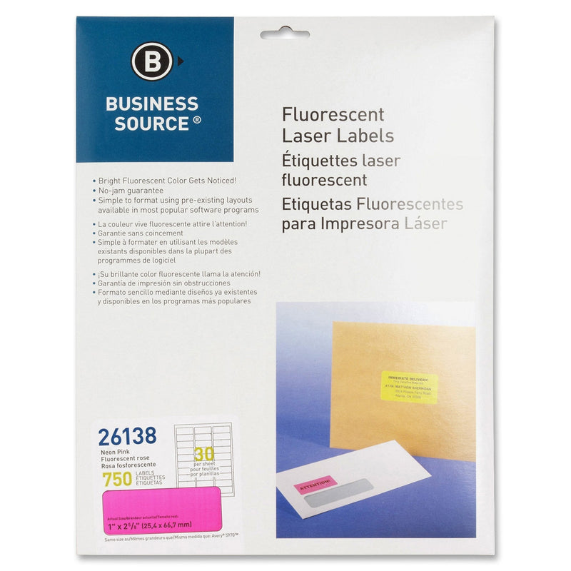 Business Source Pink Fluorescent Laser Labels - Pack of 750