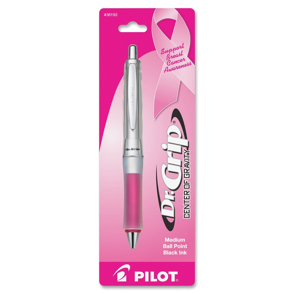 PILOT Dr. Grip Center of Gravity - Breast Cancer Awareness Refillable & Retractable Ballpoint Pen, Medium Point, Pink Barrel, Black Ink, Single Pen (36192), Pink Grip