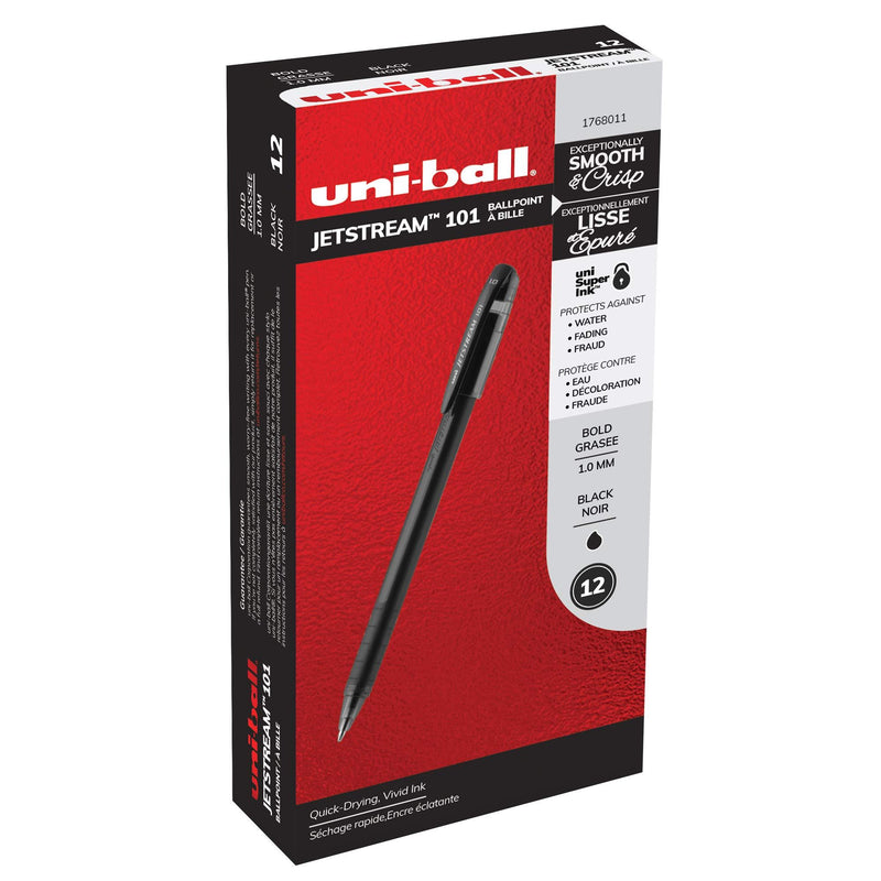 Uni-ball 1768011 Jetstream 101 Ball Point Pens, Bold Point, Black Ink, 12-Count Medium Point