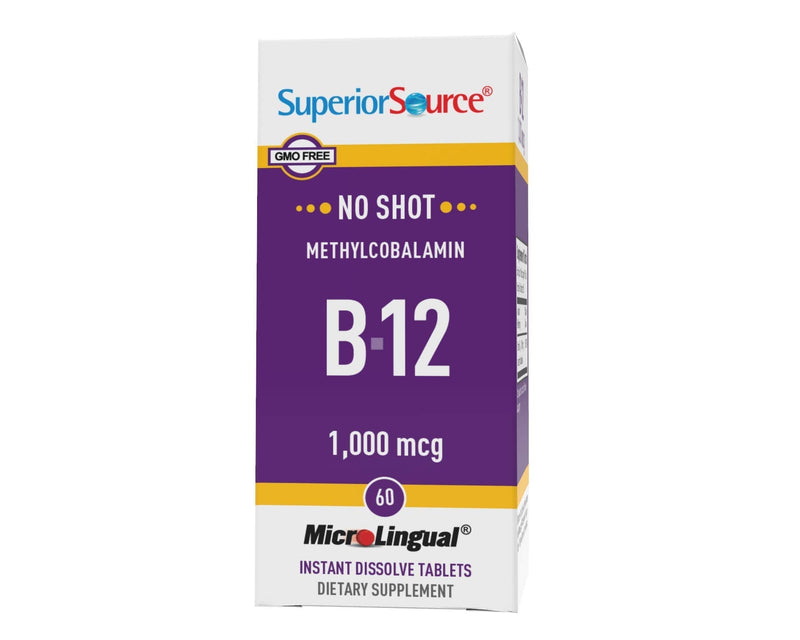 Superior Source No Shot Vitamin B12 Methylcobalamin, Quick Dissolve Sublingual Tablets, Active Form of B12, Increase Metabolism, Energy Production, Nervous System Support, Non-GMO (Vitamin B12 1,000mcg) Vitamin B12 1,000mcg