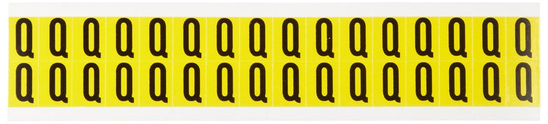 Brady 3420-Q 3/4" Height, 9/16" Width, B-498 Repositionable Vinyl Cloth, Black On Yellow Color 34 Series Indoor Letter Label, Legend "Q" (32 Labels Per Card)