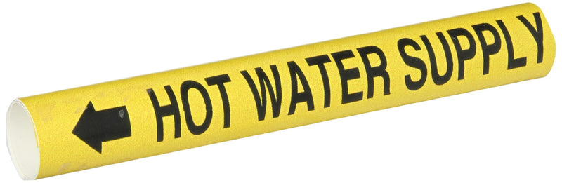 Brady 4082-B Snap-On 1-1/2" - 2-3/8" Outside Pipe Diameter B-915 Coiled Printed Plastic Sheet Black On Yellow Color Pipe Marker Legend "Hot Water Supply"
