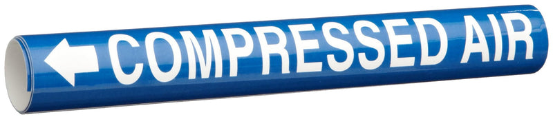 Brady 4034-B Snap-On 1-1/2" - 2-3/8" Outside Pipe Diameter B-915 Coiled Printed Plastic Sheet White On Blue Color Pipe Marker Legend "Compressed Air"