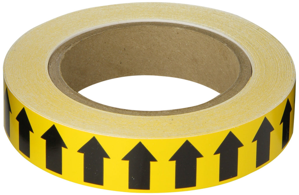 Brady 91424 1" Width, 90' Length, B-946 High Performance Vinyl, Black On Yellow Color Arrow Tape, Legend (Arrow Pictogram)