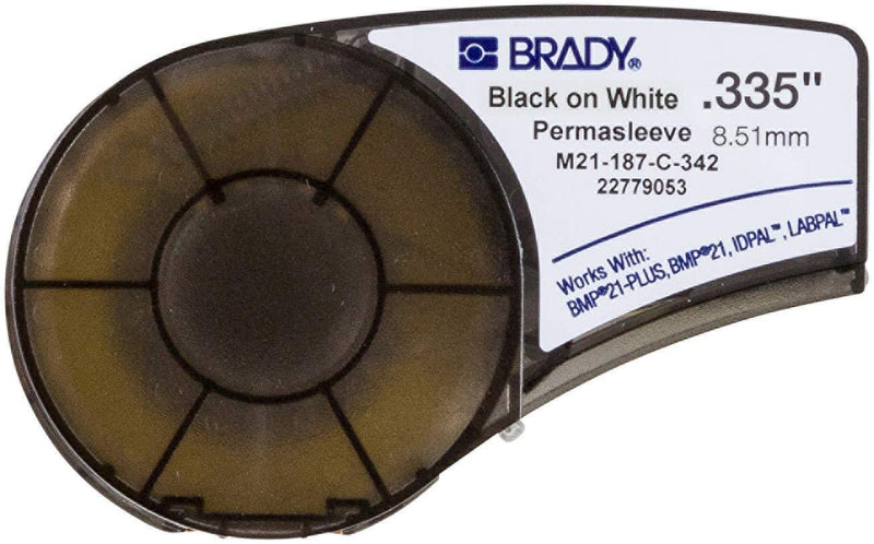 Brady Authentic (M21-375-C-342) PermaSleeve Heat Shrink Tubing for Control Panels, Electrical Panels and Wire Harness Labeling, Black on White material - Designed for BMP21-PLUS and BMP21-LAB Label Printers, .645" Width, 7' Length .645"