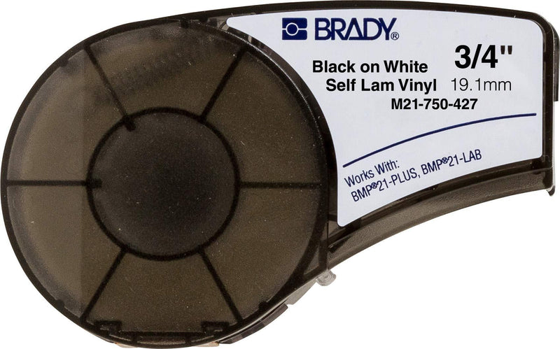 Brady Authentic (M21-750-427) Self-Laminating Wire Wrap for Control Panels, Electrical Panels and Datacom Cable Labeling, Black on White material - Designed for BMP21-PLUS and BMP21-LAB Label Printers, .75" Width, 14' Length .75"