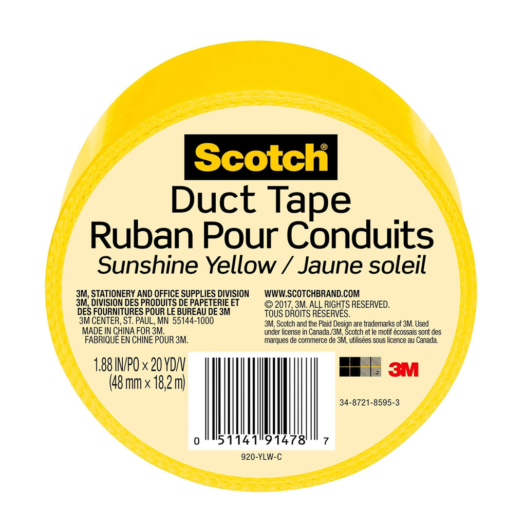 3M Scotch Duct Tape, Sunshine Yellow, 1.88-Inch by 20-Yard - 920-YLW-C 1 Pack