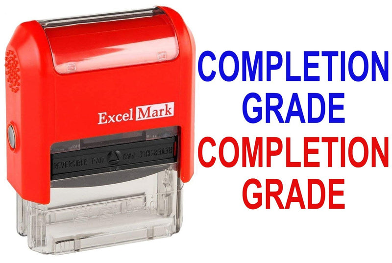 Completion Grade - ExcelMark Self-Inking Two-Color Rubber Teacher Stamp - Perfect for Grading Homework - Red and Blue Ink