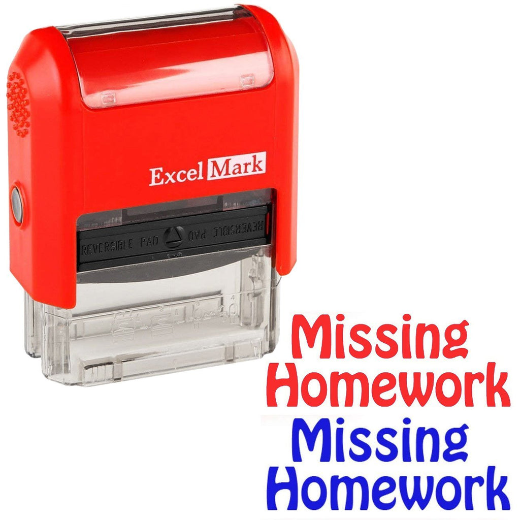 Missing Homework - ExcelMark Self-Inking Two-Color Rubber Teacher Stamp - Perfect for Grading Homework - Red and Blue Ink