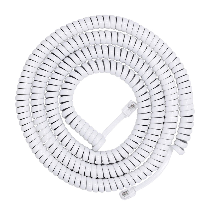 Power Gear Coiled Telephone Cord, 25 Foot Phone Cord, Works with All Corded Landline Phones, For Use in Home or Office, White, 76122 25 Feet 1 Pack
