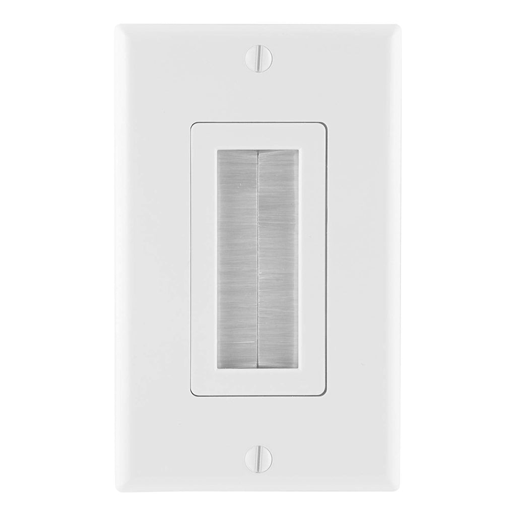 GE Brush Wall Plate, Decora Style, Cable Pass Through Insert, Single Gang, for in-Wall Installation of Cables and Wires, HDTV, HDMI, Coax, Speaker Wire, Home Theatre Systems, White, 35285 1 Pack